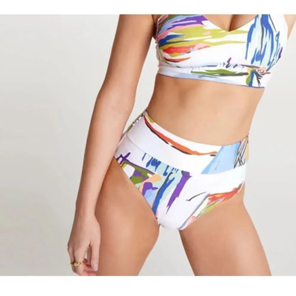 CALIA Women's Mid Rise Wide Banded High Leg Swim Bottoms tahitian print XL NWOT